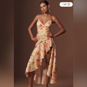 Anthropologie Asymmetrical Dress in Pink and Cream